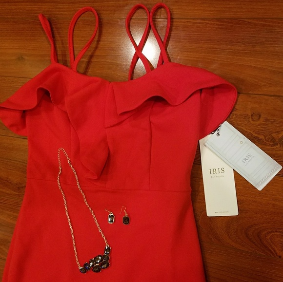 Iris Red Ruffled Cocktail Dress Size Small - Picture 2 of 8